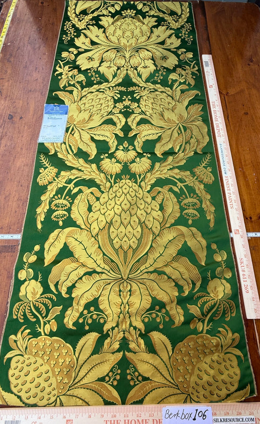4 Berkbox106 58" x 21.5" Scalamandre Tassinari &amp; Chatel Les Ananas in Vert Green Historical Silk Lampas Pineapple Neoclassical