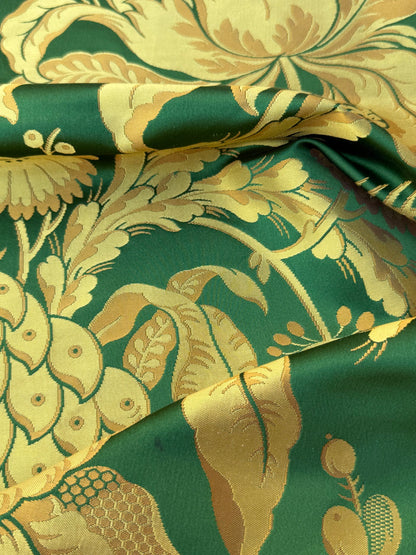 4 Berkbox106 58" x 21.5" Scalamandre Tassinari &amp; Chatel Les Ananas in Vert Green Historical Silk Lampas Pineapple Neoclassical