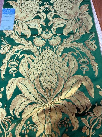 4 Berkbox106 58" x 21.5" Scalamandre Tassinari &amp; Chatel Les Ananas in Vert Green Historical Silk Lampas Pineapple Neoclassical