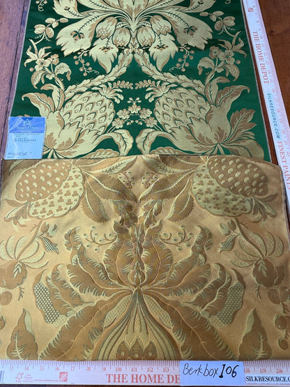 4 Berkbox106 58" x 21.5" Scalamandre Tassinari &amp; Chatel Les Ananas in Vert Green Historical Silk Lampas Pineapple Neoclassical