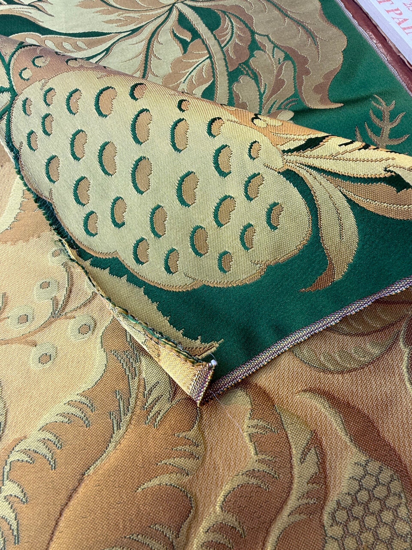 4 Berkbox106 58" x 21.5" Scalamandre Tassinari &amp; Chatel Les Ananas in Vert Green Historical Silk Lampas Pineapple Neoclassical