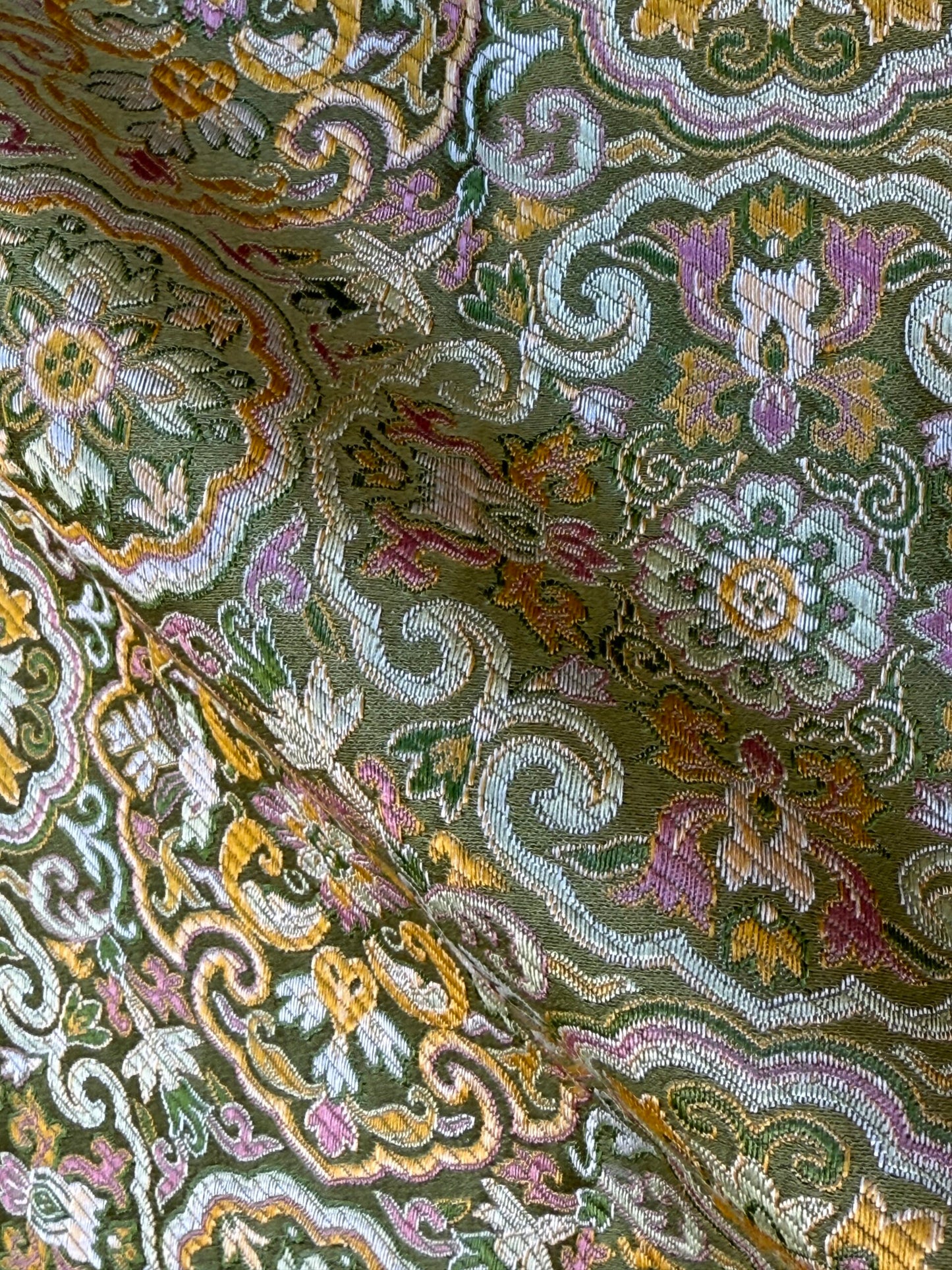 5 Berkbox106 25" x 24" Square Scalamandre Tassinari &amp; Chatel Guimet Vert Green Silk Lampas Floral Medallion Historic MSRP USD2196