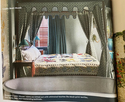 Scalamandre Fez Blue Mini Flowers Tree Crest Cotton Linen Chenille Fonthill Old World Weavers MSRP USD 208/Y