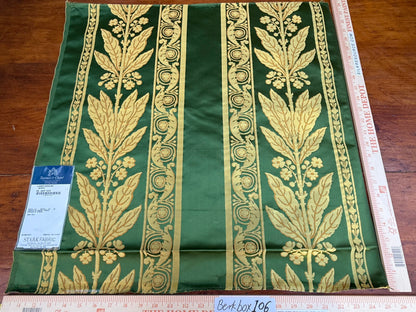 7 Berkbox106 24" x 25" Square Scalamandre Tassinari &amp; Chatel Lannes Bordure Myrte Green Gold Silk Floral Neoclassical Stripe MSRP USD2580/y