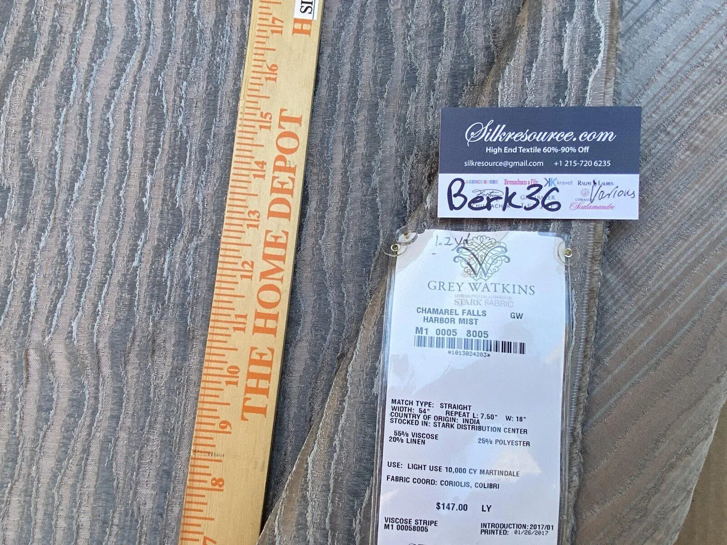 23 Berkbox36 Scalamandre Various 1.2YD Chamarel Falls Harbor Mist MSRP USD294/Y Grey Watkins