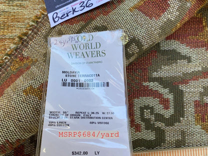 26 Berkbox36 Scalamandre Various 2.4Yds x59.5" Moldavia Stone Terracotta Heavy! Linen Cotton Tapestry MSRP USD 684/yard