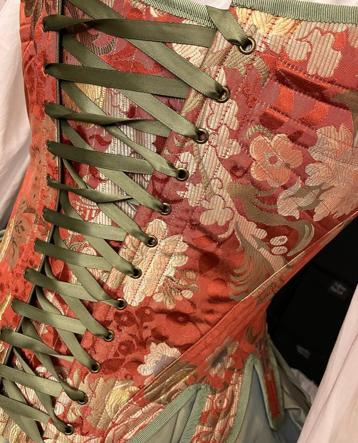 Scalamandre "louis XV" 100% Silk Lampas Multi On Deep Red Chinoserie Peony Cloud