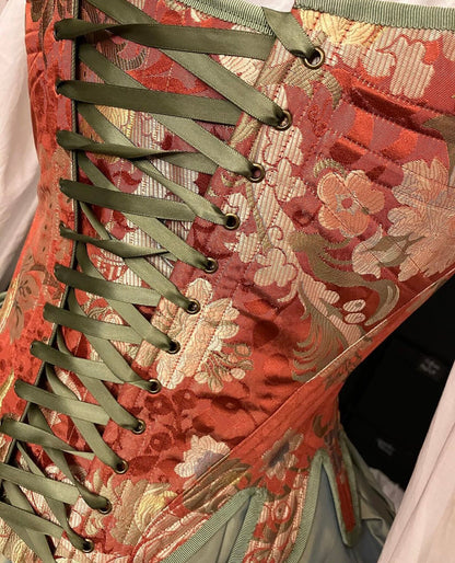 Scalamandre "louis XV" 100% Silk Lampas Multi On Deep Red Chinoserie Peony Cloud