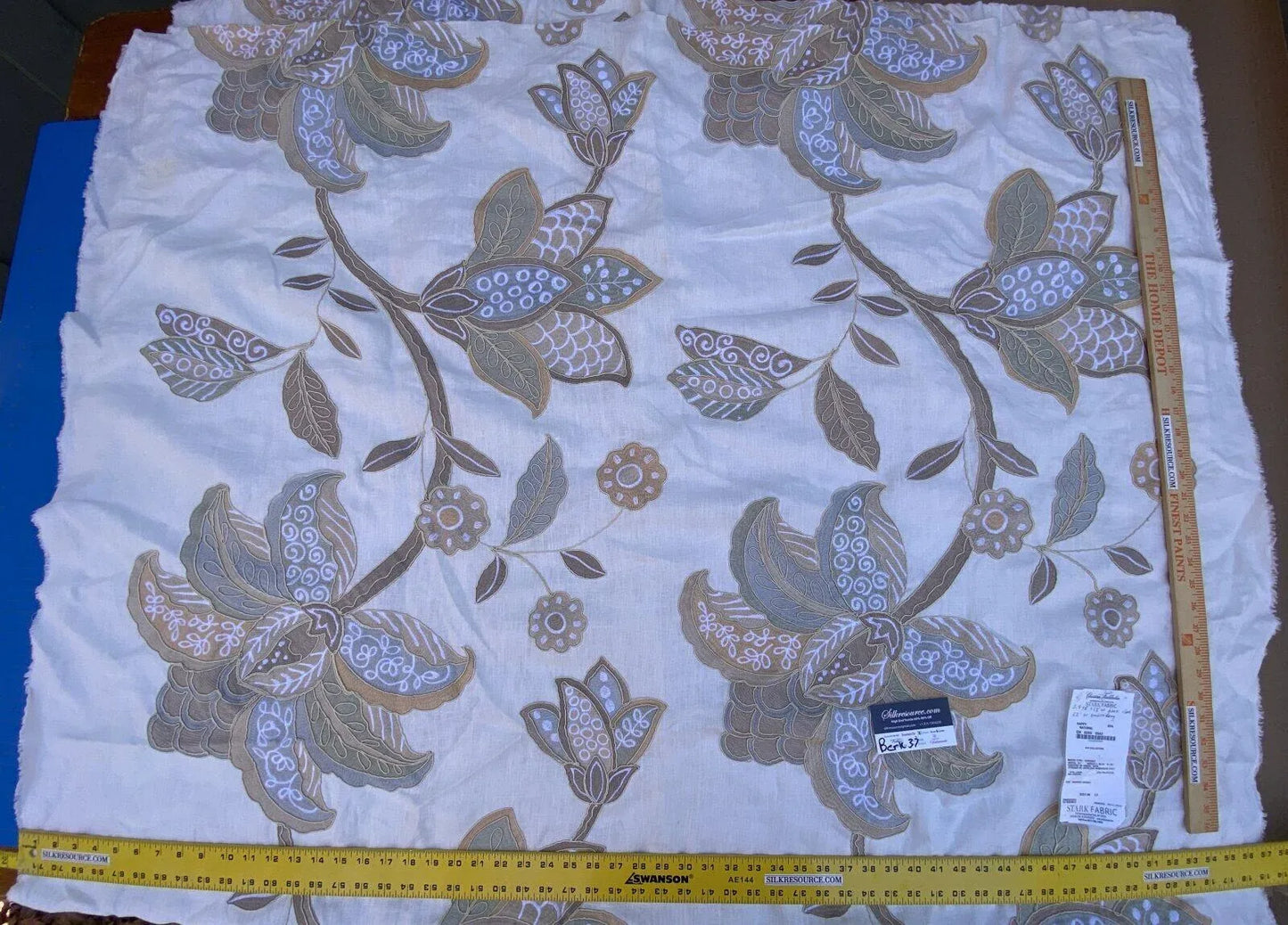 1 Berkbox37 Length Scalamandre Happy In Natural Embroidery Large Scale Crewel White Gray 2.4yds MSRP USD 474/yard