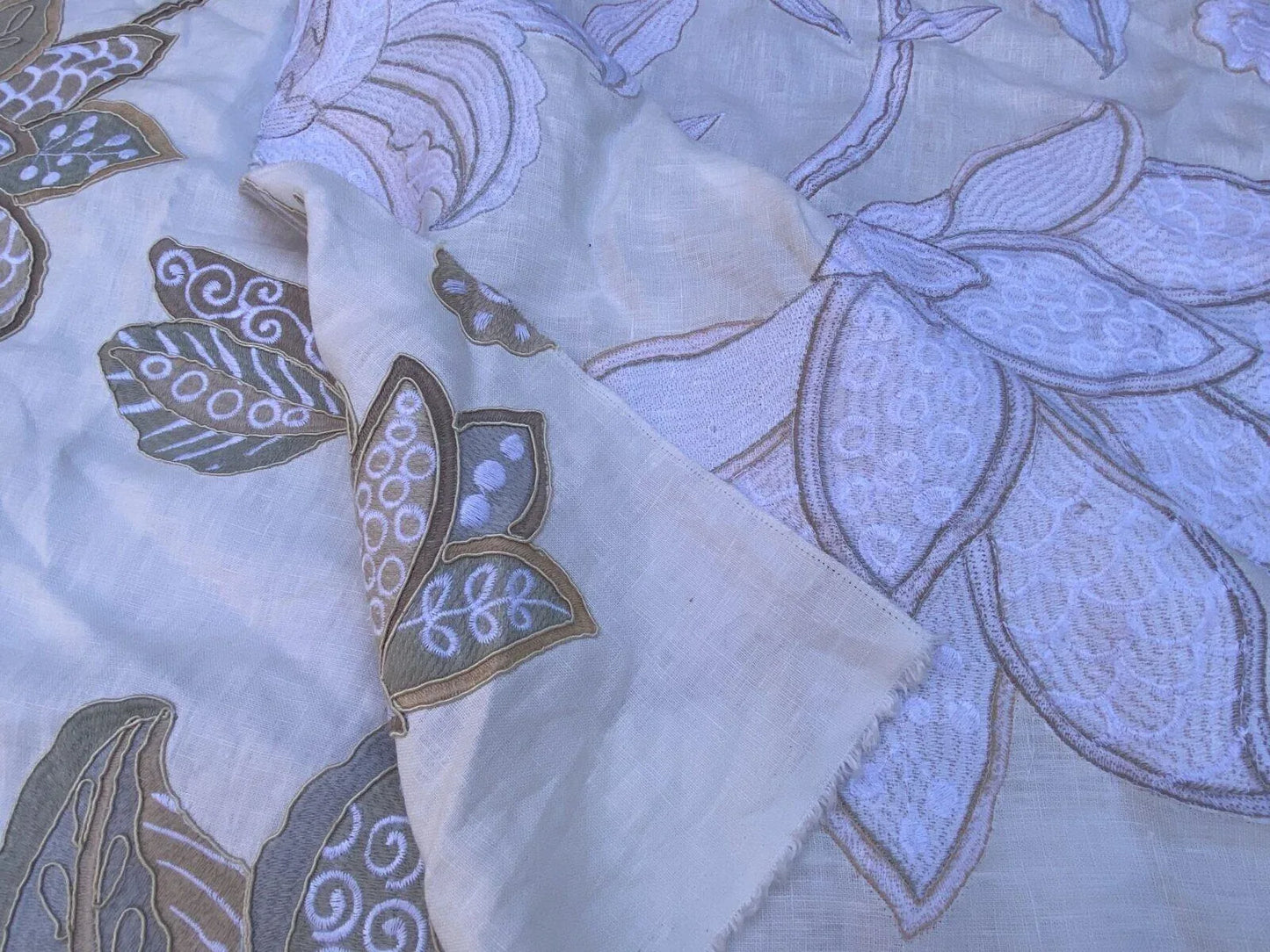 1 Berkbox37 Length Scalamandre Happy In Natural Embroidery Large Scale Crewel White Gray 2.4yds MSRP USD 474/yard