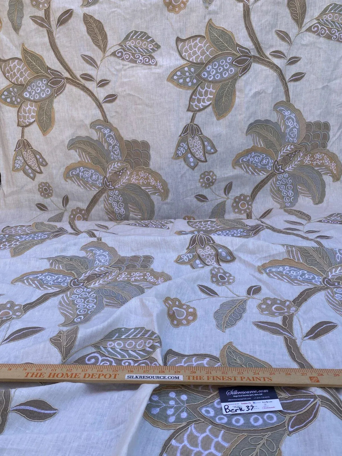 1 Berkbox37 Length Scalamandre Happy In Natural Embroidery Large Scale Crewel White Gray 2.4yds MSRP USD 474/yard