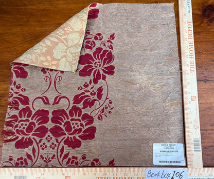 13 Berkbox106 17" x 18" Square Scalamandre Broche Damask Yellow/Red Silk Linen Floral Botanical