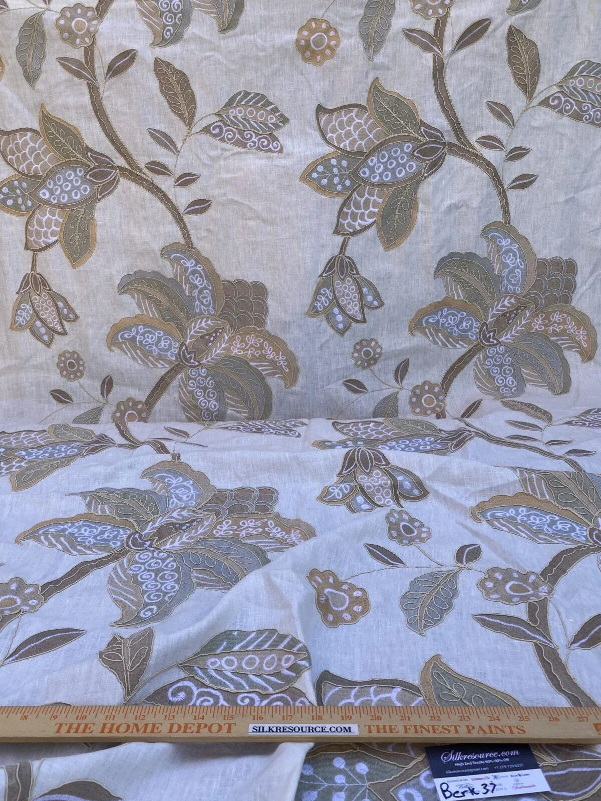 1 Berkbox37 Length Scalamandre Happy In Natural Embroidery Large Scale Crewel White Gray 2.4yds MSRP USD 474/yard