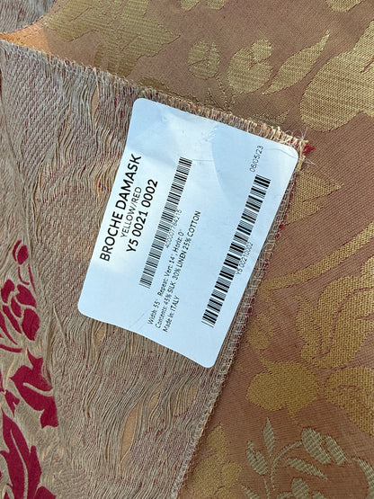 13 Berkbox106 17" x 18" Square Scalamandre Broche Damask Yellow/Red Silk Linen Floral Botanical