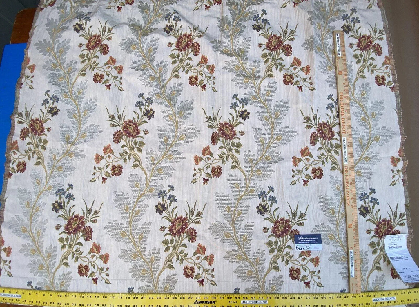 2 Berkbox37 Length Scalamandre Louisa Natural Multi Classy Lampas Flower Beige Red Green 1.2yd MSRP USD 252/Y