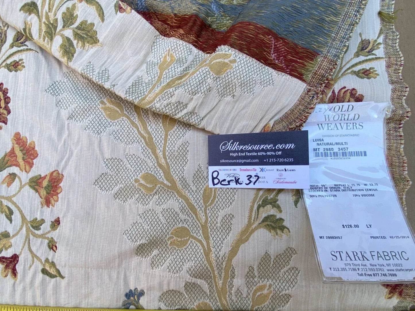 2 Berkbox37 Length Scalamandre Louisa Natural Multi Classy Lampas Flower Beige Red Green 1.2yd MSRP USD 252/Y