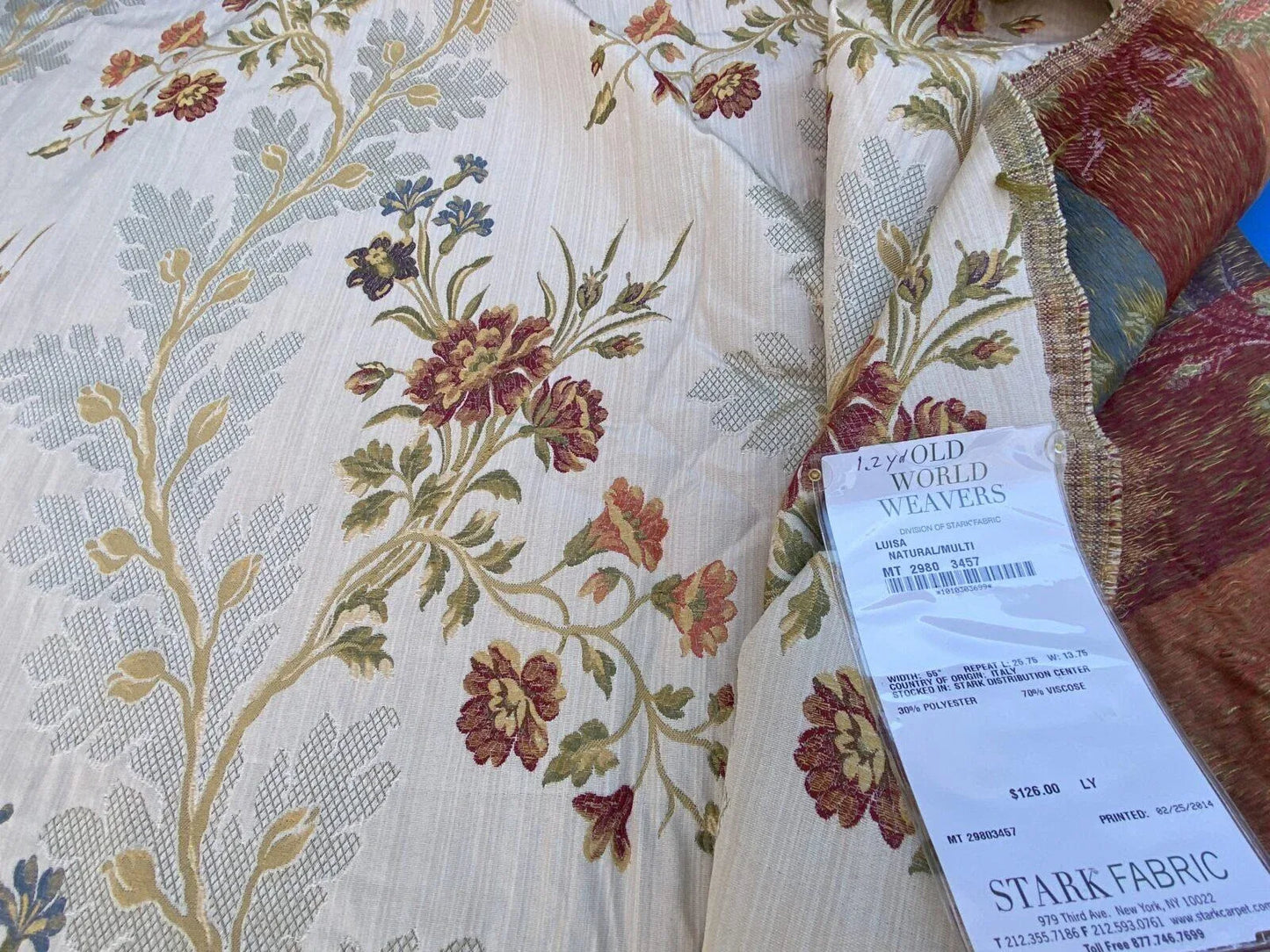 2 Berkbox37 Length Scalamandre Louisa Natural Multi Classy Lampas Flower Beige Red Green 1.2yd MSRP USD 252/Y