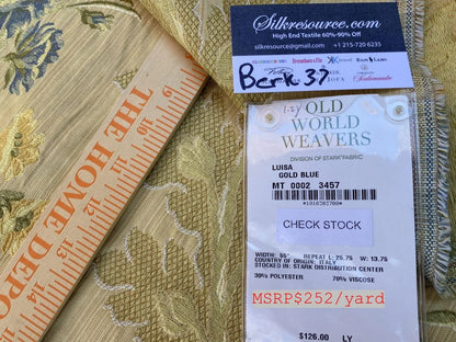 3 Berkbox37 Length Scalamandre Louisa Blue Gold Classy Lampas Flower 1.2yd MSRP USD 252/Y
