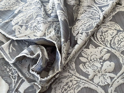Stroheim & Romann Luxurious 100% Silk Renaissance Medallion Fleur De Lis Damask Silver White Pewter MSRP USD300+/Y