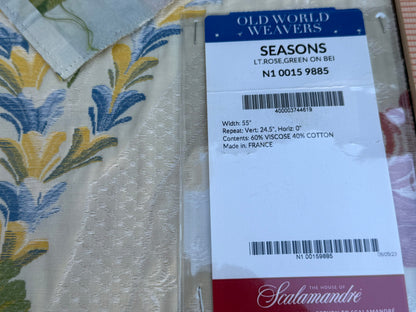 15 Berkbox106 Square Scalamandre Seasons Light Rose and Green on Beige Rose Floral Foliage French Lampas MSRP USD 624/y