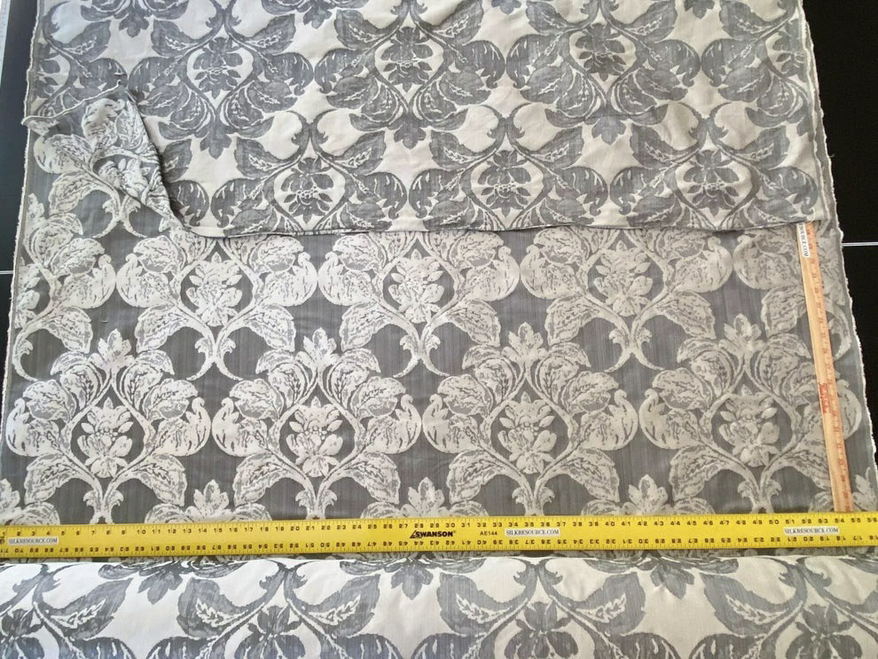 Stroheim & Romann Luxurious 100% Silk Renaissance Medallion Fleur De Lis Damask Silver White Pewter MSRP USD300+/Y