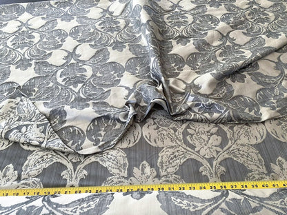 Stroheim & Romann Luxurious 100% Silk Renaissance Medallion Fleur De Lis Damask Silver White Pewter MSRP USD300+/Y