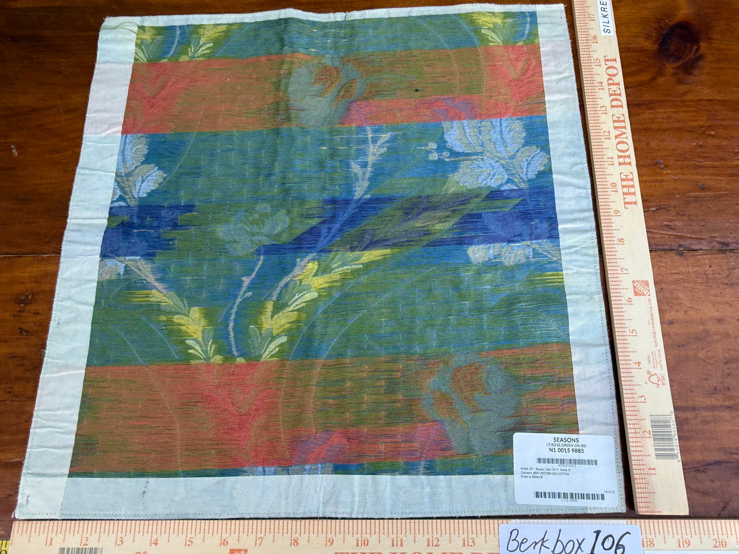 15 Berkbox106 Square Scalamandre Seasons Light Rose and Green on Beige Rose Floral Foliage French Lampas MSRP USD 624/y