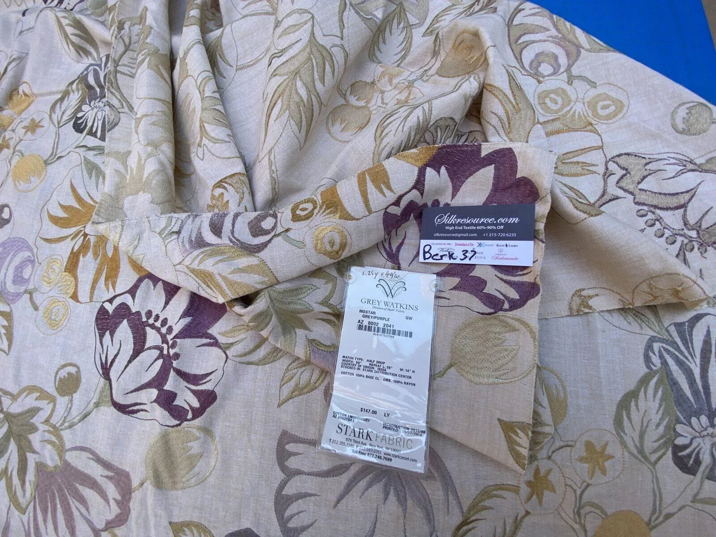 4 Berkbox37 Length Scalamandre Mostar Grey Purple Flower Power Embroidery 1.25y MSRP USD 294/Y
