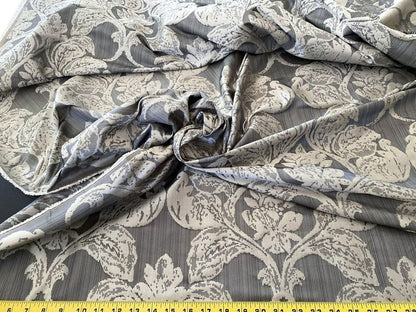 Stroheim & Romann Luxurious 100% Silk Renaissance Medallion Fleur De Lis Damask Silver White Pewter MSRP USD300+/Y