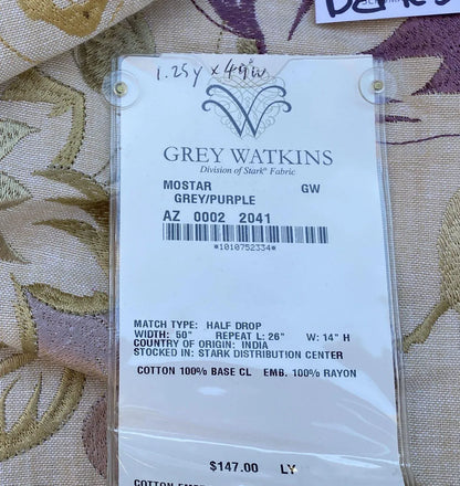 4 Berkbox37 Length Scalamandre Mostar Grey Purple Flower Power Embroidery 1.25y MSRP USD 294/Y