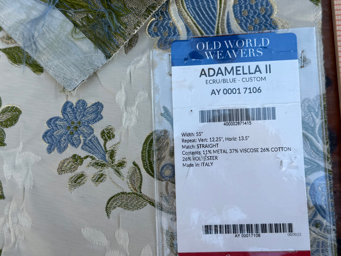 16 Berkbox106 Square Scalamandre Adamella II Custom Ecru/blue Classic Garland Lampas Blue Cream White Gold Metal! MSRP USD 600+/Y