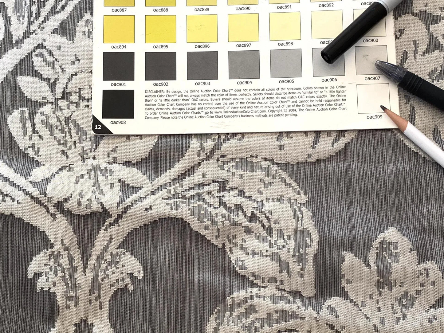 Stroheim &amp; Romann Luxurious 100% Silk Renaissance Medallion Fleur De Lis Damask Silver White Pewter MSRP USD300+/Y