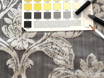 Stroheim &amp; Romann Luxurious 100% Silk Renaissance Medallion Fleur De Lis Damask Silver White Pewter MSRP USD300+/Y