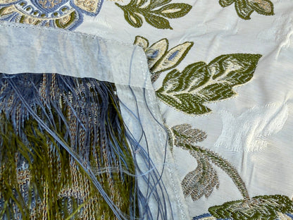 16 Berkbox106 Square Scalamandre Adamella II Custom Ecru/blue Classic Garland Lampas Blue Cream White Gold Metal! MSRP USD 600+/Y