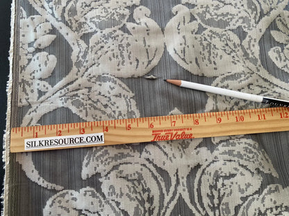 Stroheim &amp; Romann Luxurious 100% Silk Renaissance Medallion Fleur De Lis Damask Silver White Pewter MSRP USD300+/Y
