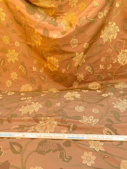 Vervain Fabricut 100% Silk Isidora Romantic Floral Damask In Clay Red Copper Gold MSRP USD 214/Y
