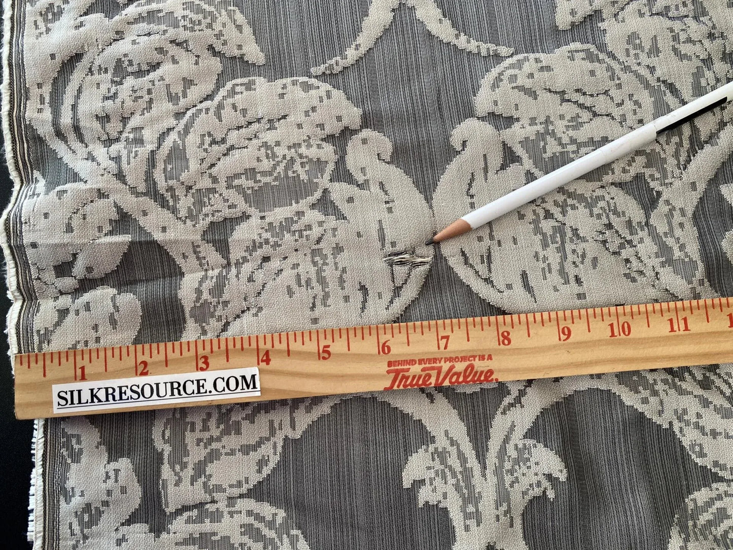 Stroheim &amp; Romann Luxurious 100% Silk Renaissance Medallion Fleur De Lis Damask Silver White Pewter MSRP USD300+/Y