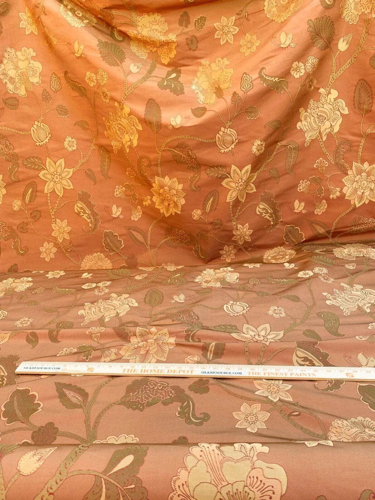 Vervain Fabricut 100% Silk Isidora Romantic Floral Damask In Clay Red Copper Gold MSRP USD 214/Y