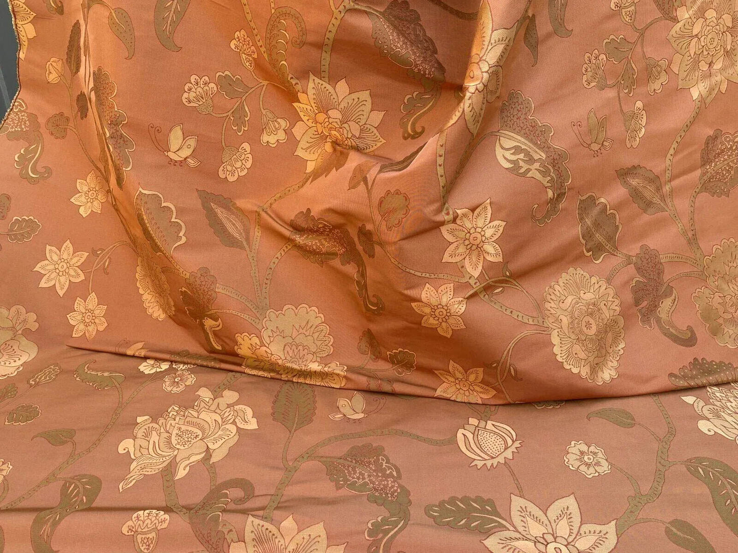 Vervain Fabricut 100% Silk Isidora Romantic Floral Damask In Clay Red Copper Gold MSRP USD 214/Y