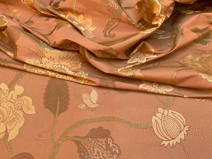 Vervain Fabricut 100% Silk Isidora Romantic Floral Damask In Clay Red Copper Gold MSRP USD 214/Y