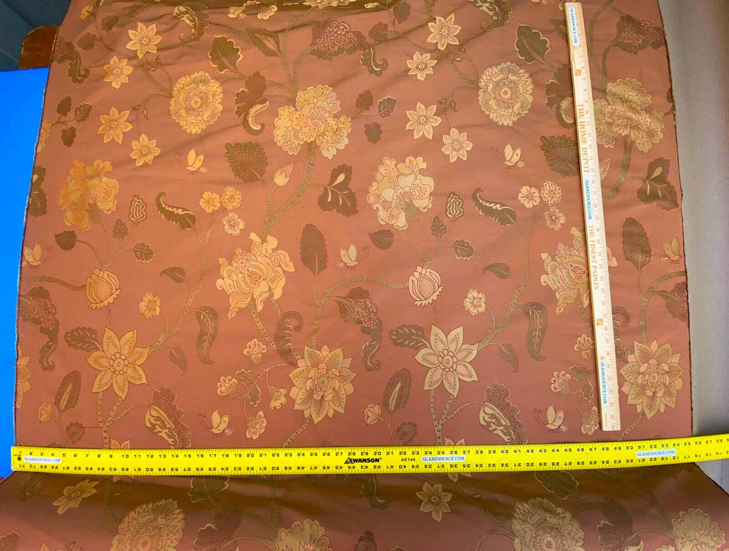 Vervain Fabricut 100% Silk Isidora Romantic Floral Damask In Clay Red Copper Gold MSRP USD 214/Y