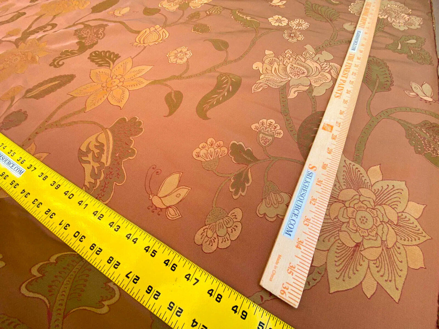 Vervain Fabricut 100% Silk Isidora Romantic Floral Damask In Clay Red Copper Gold MSRP USD 214/Y