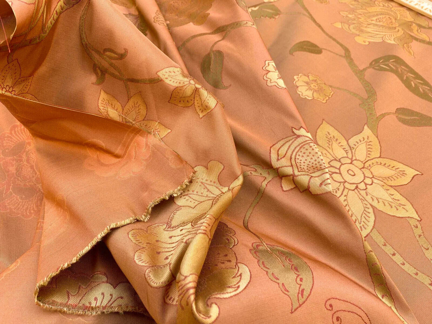 Vervain Fabricut 100% Silk Isidora Romantic Floral Damask In Clay Red Copper Gold MSRP USD 214/Y