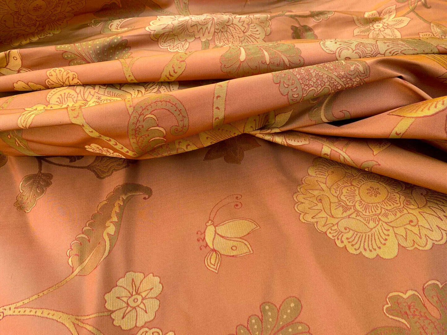 Vervain Fabricut 100% Silk Isidora Romantic Floral Damask In Clay Red Copper Gold MSRP USD 214/Y