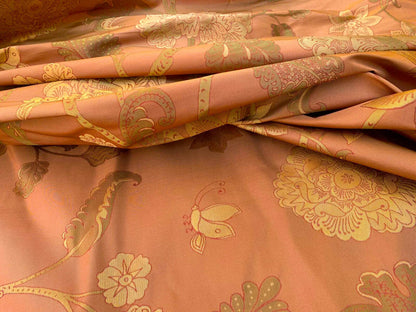 Vervain Fabricut 100% Silk Isidora Romantic Floral Damask In Clay Red Copper Gold MSRP USD 214/Y