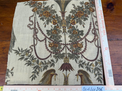 21 Berkbox106 18" x 18" Square Scalamandre Jute Fabric Rose Brown Red Green Historical Birds Floral MSRP USD 300+/y