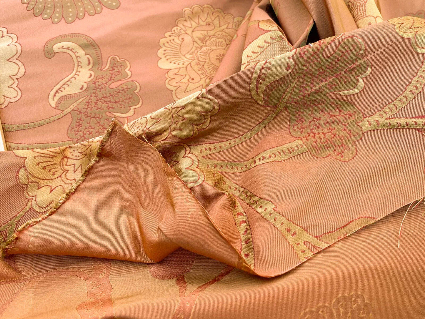 Vervain Fabricut 100% Silk Isidora Romantic Floral Damask In Clay Red Copper Gold MSRP USD 214/Y