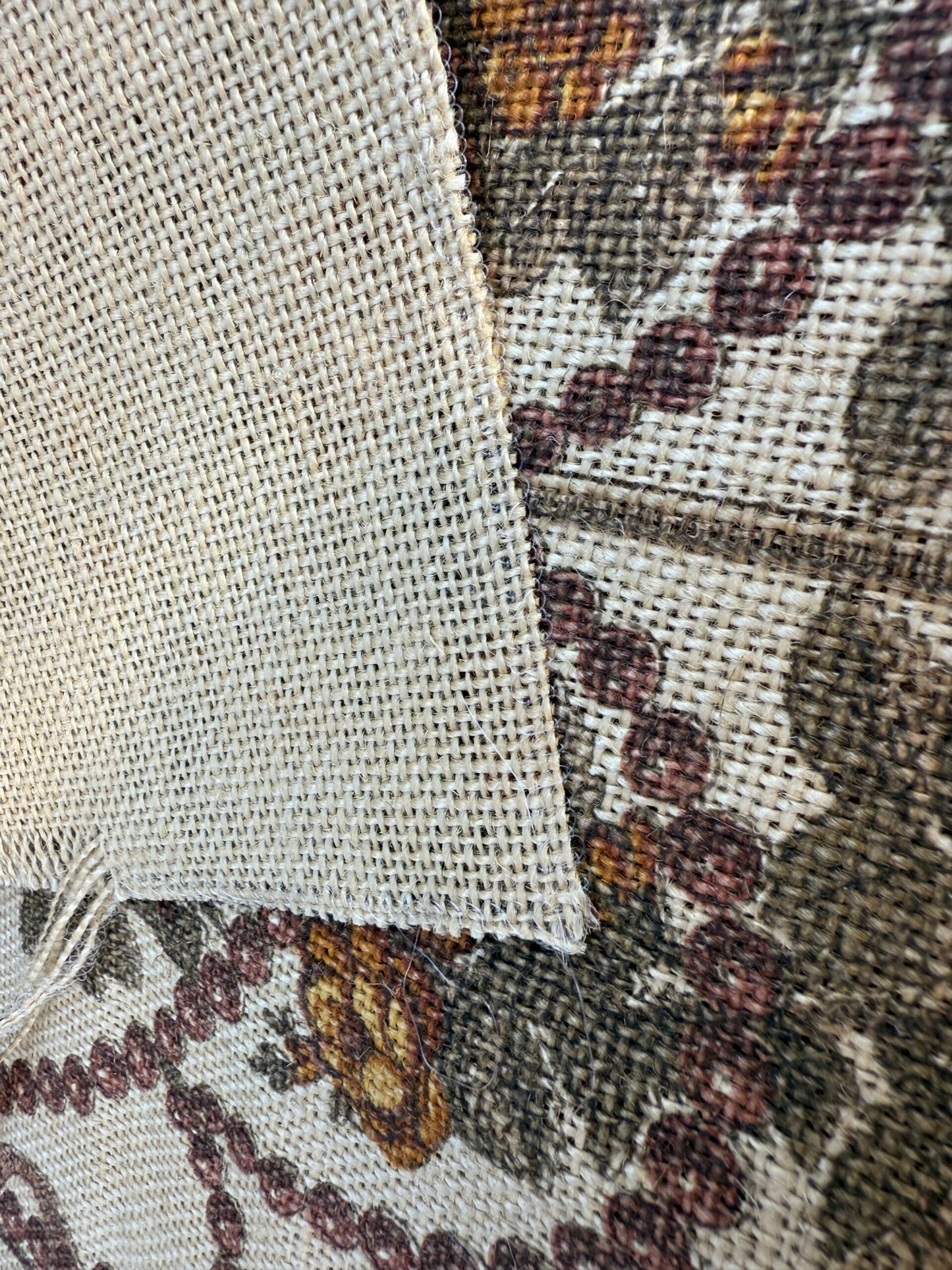 21 Berkbox106 18" x 18" Square Scalamandre Jute Fabric Rose Brown Red Green Historical Birds Floral MSRP USD 300+/y