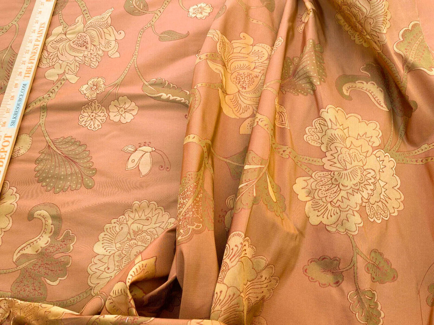 Vervain Fabricut 100% Silk Isidora Romantic Floral Damask In Clay Red Copper Gold MSRP USD 214/Y