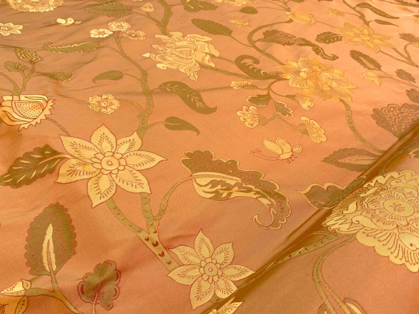 Vervain Fabricut 100% Silk Isidora Romantic Floral Damask In Clay Red Copper Gold MSRP USD 214/Y